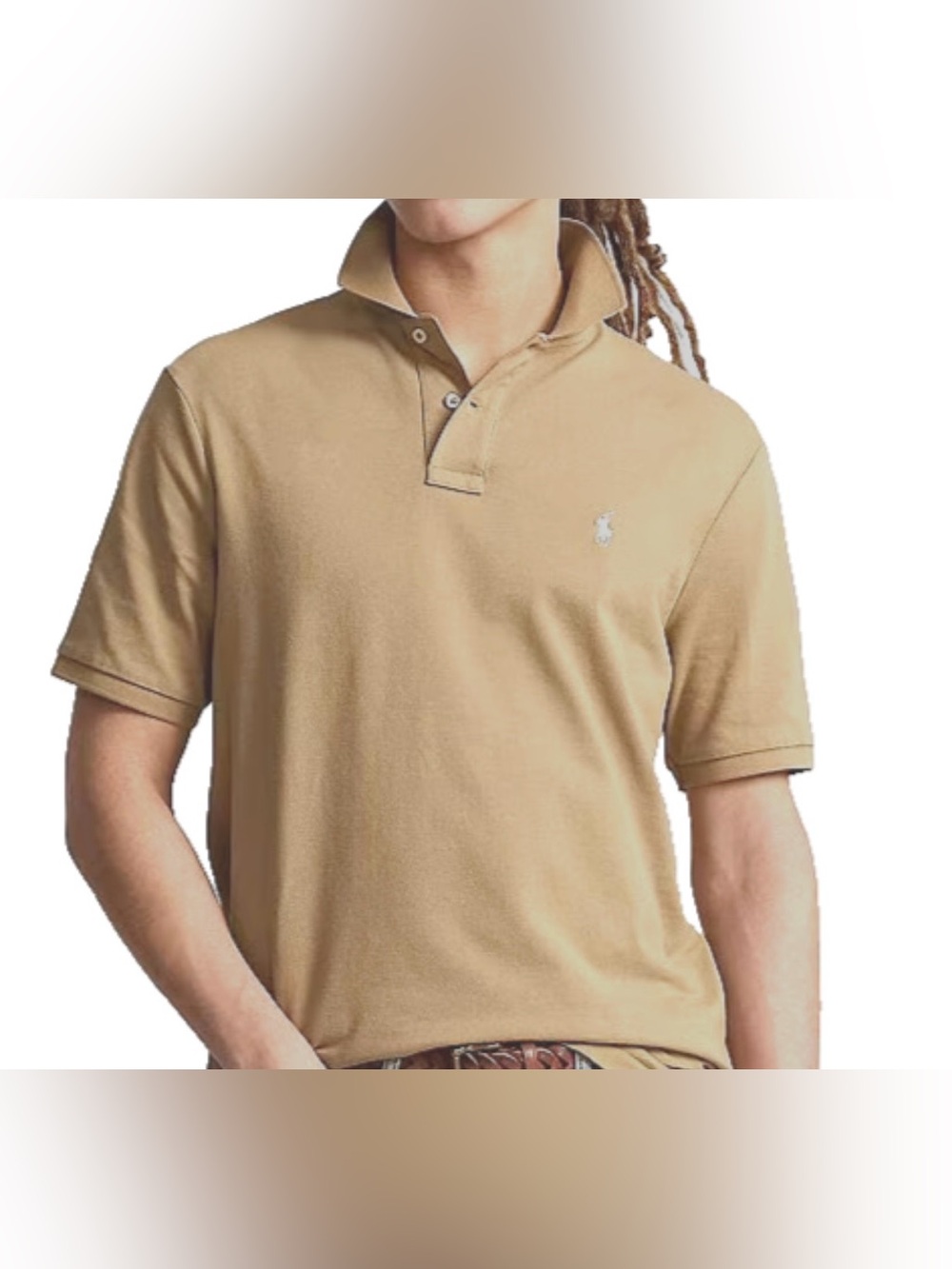 Polo Ralph Lauren Classic Fit Men's Polo Shirt in a tan/khaki w/ lavender pony L